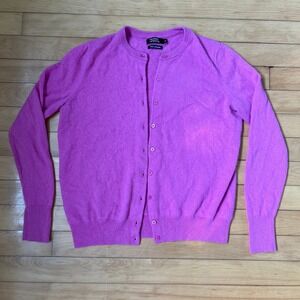 Galeries Lafayette 100% Cashmere Cardigan Fuchsia Pink Crew Neck Sweater Size 01
